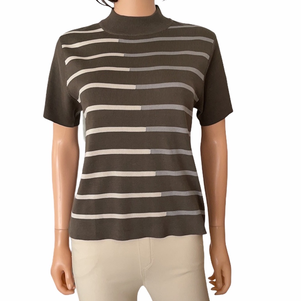 NWT Bobby Chan silk cotton striped short sleeve sweater